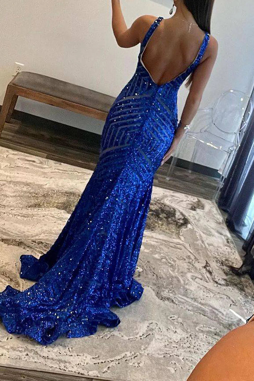 Wholesa Mermaid V Neck Sequins Long Prom Dresses
