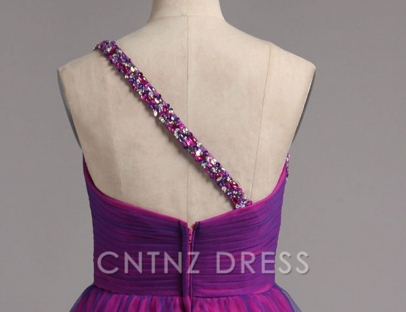 CNTNZ DRESS Hot Sale Short Prom Dress A-line One Shoulder Tulle Ruffles with Beads Sparkle Homecoming Dress