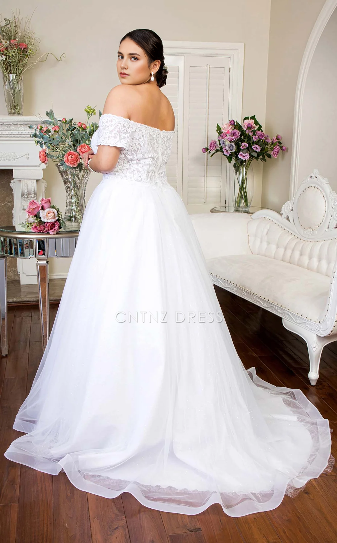 CNTNZ DRESS Elegant A-Line Off-Shoulder Floral Embroidered Fashion Hot Sale Wedding Dress