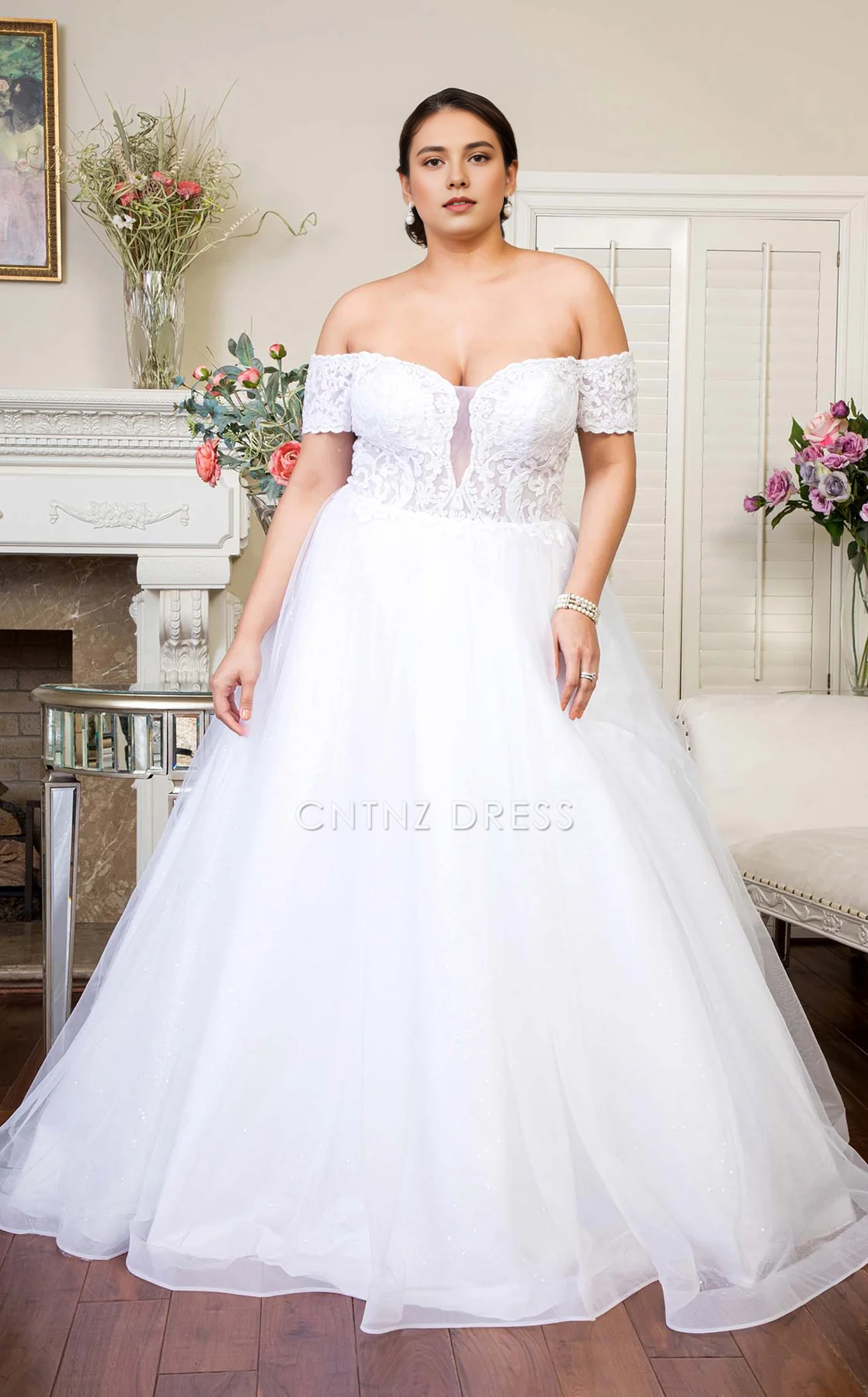 CNTNZ DRESS Elegant A-Line Off-Shoulder Floral Embroidered Fashion Hot Sale Wedding Dress
