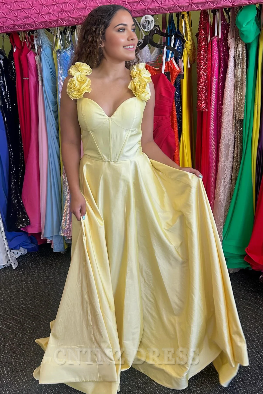 Wholesa A-Line Flowers Off the Shoulder Corset Satin Red Long formal dresses Bridesmaid Dresses evening gown Prom Dress with Slit