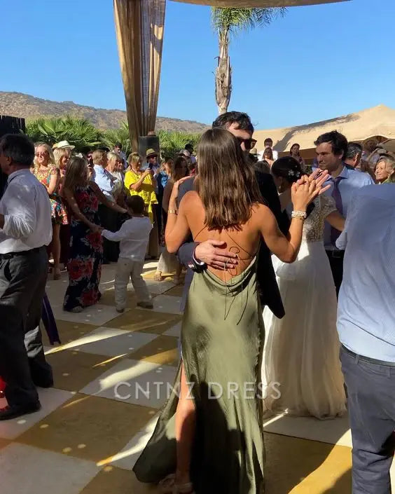 Wholesa Sheath Simple Green Backless formal dresses Bridesmaid Dresses evening gown Prom Dress