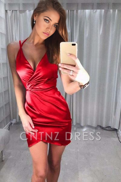 Wholesa Sheath Deep V-neck Spaghetti Straps Short Homecoming Dress formal dresses Bridesmaid Dresses evening gown Prom Dress