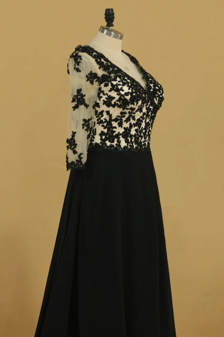 Wholesa A Line V Neck Chiffon With Applique Mother Of The Bride Dresses