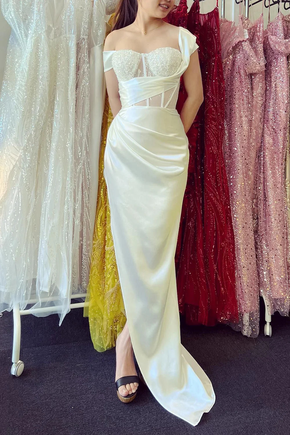 Wholesa Mermaid Off The Shoulder Sparkly Corset Prom Dress