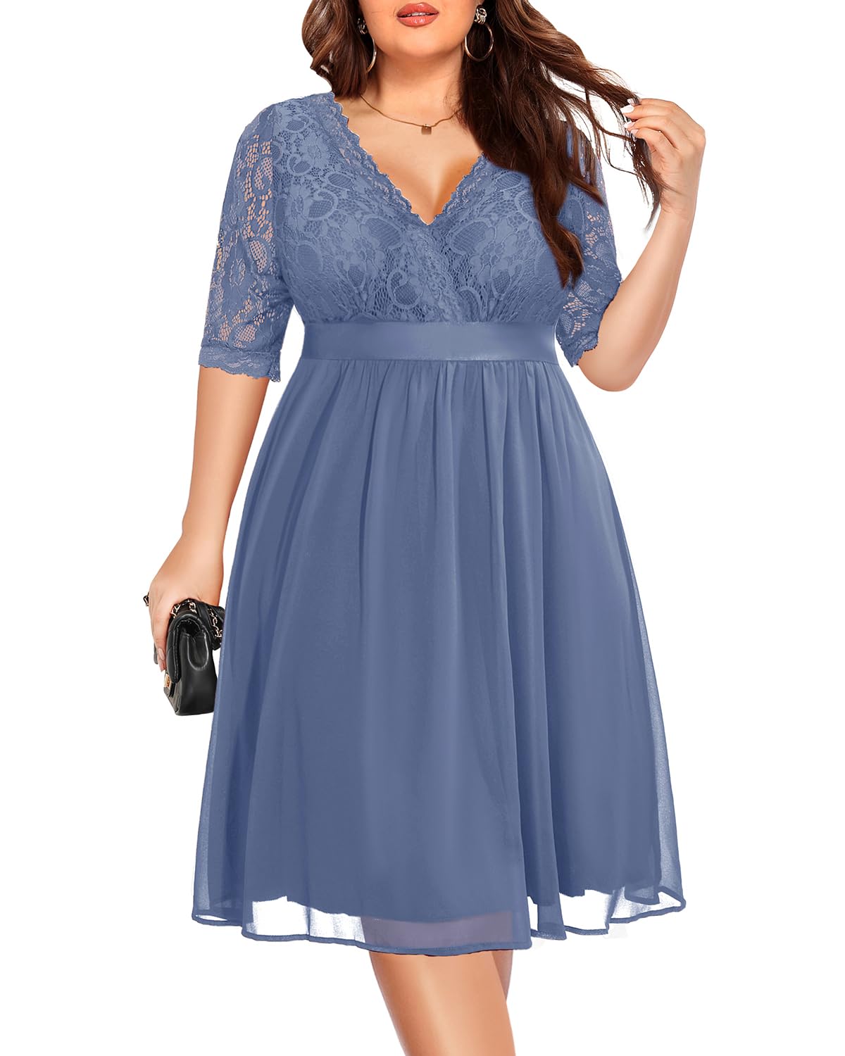 Wholesa Plus Size A-line V Neck Lace Chiffon formal dresses Bridesmaid Dresses evening gown Prom Dress