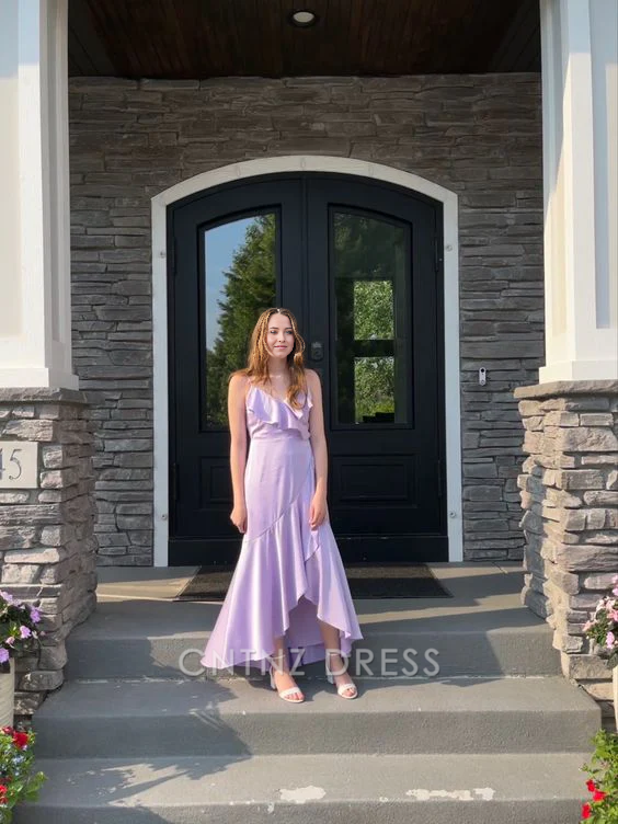 Wholesa A-line Spaghetti Straps Light Purple formal dresses Bridesmaid Dresses evening gown Prom Dress