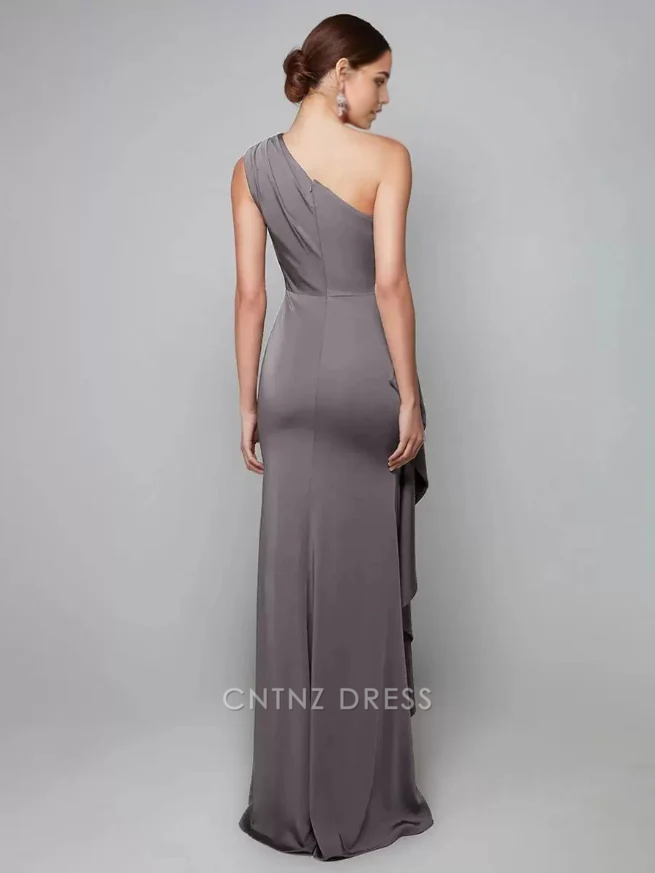 Wholesa Mermaid Sheath One-Shoulder Pleated Sweep Asymmetrical Guest Dresses Mother of the Bride Dresse
