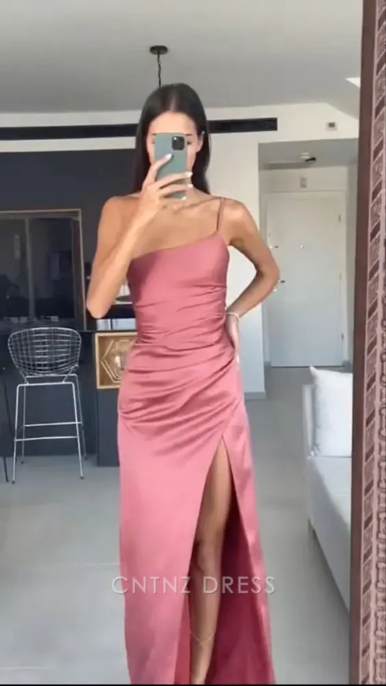 Wholesa Sheath One Shoulder formal dresses Bridesmaid Dresses evening gown Prom Dress With Slit