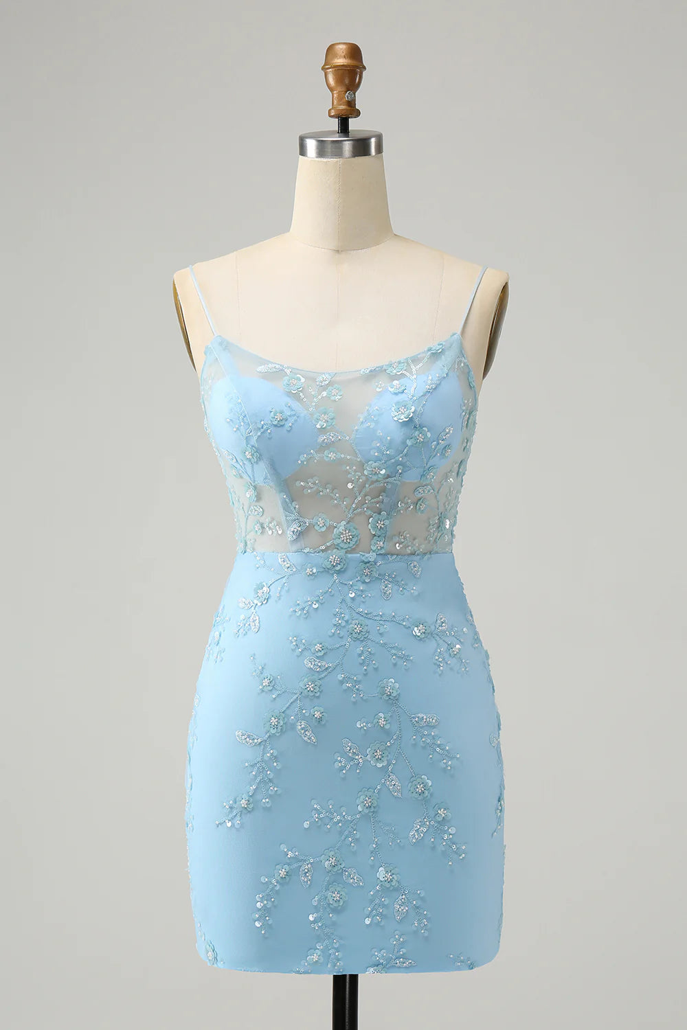 Wholesa Glitter Tight Beaded Flowers Spaghetti Straps Party Dress Homecoming Dresses