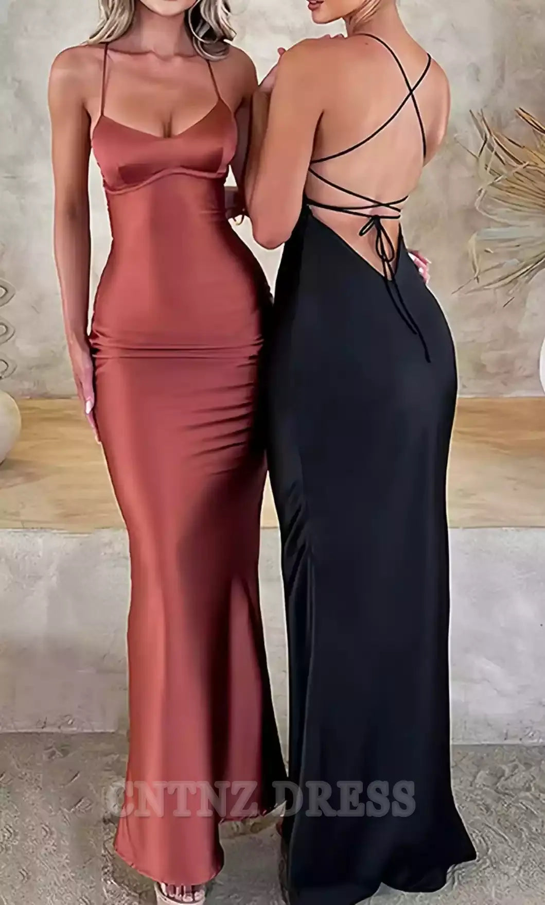 Wholesa Elegant Spaghetti Straps Satin Backless Sexy formal dresses Bridesmaid Dresses evening gown Prom Dress