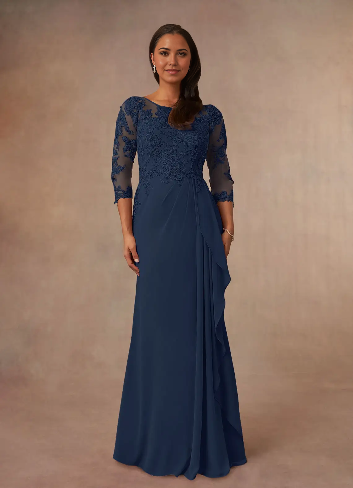 Wholesa A-Line Scoop Chiffon Dark Navy Mother of the Bride Dresses