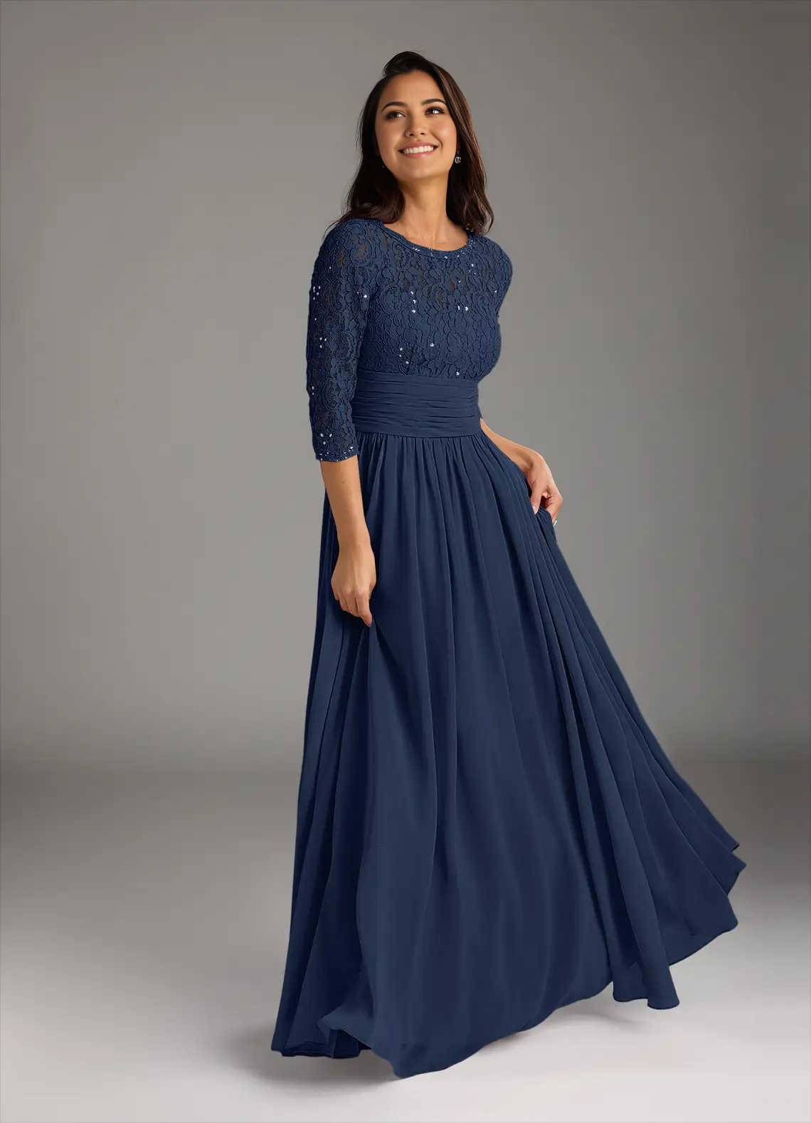 Wholesa A-Line Lace Chiffon Dark Navy formal dresses evening dress Mother of the Bride Dresses