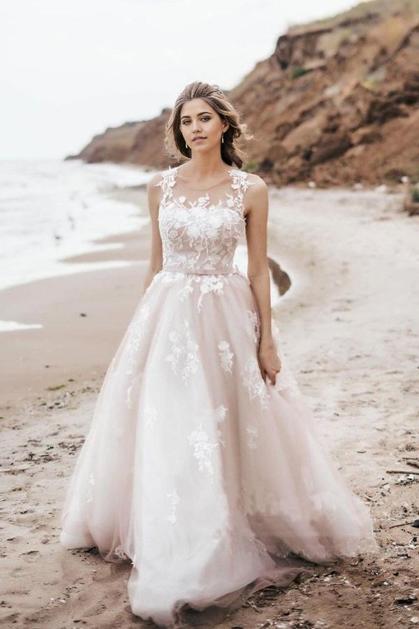 Wholesa A Line Vintage Lace Scoop Neckline Tulle Wedding Bridal Dress Wedding Dresses