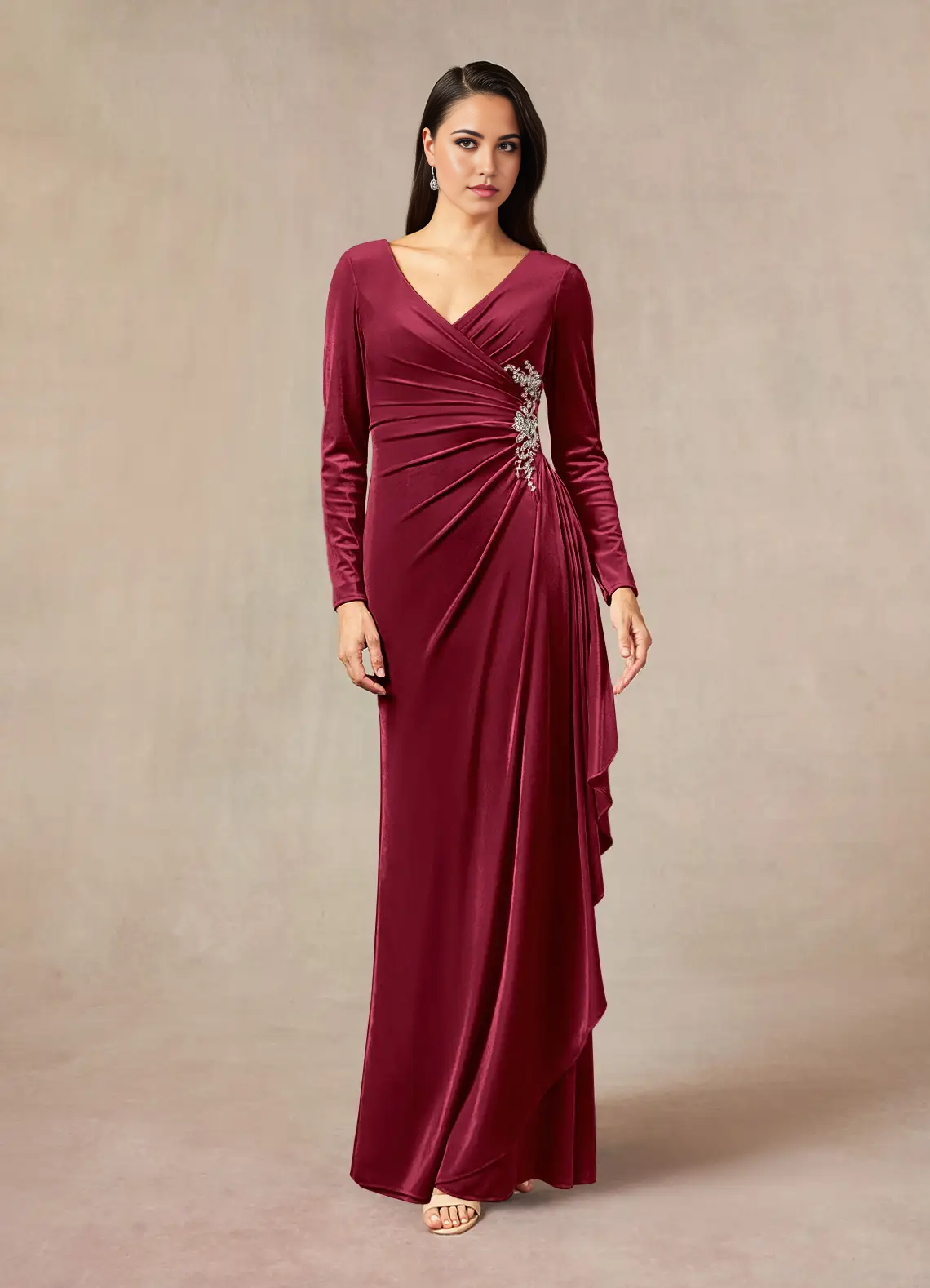 Wholesa Mermaid V-Neck Pleated Velvet Burgundy formal dresses evening dress Mother of the Bride Dresses