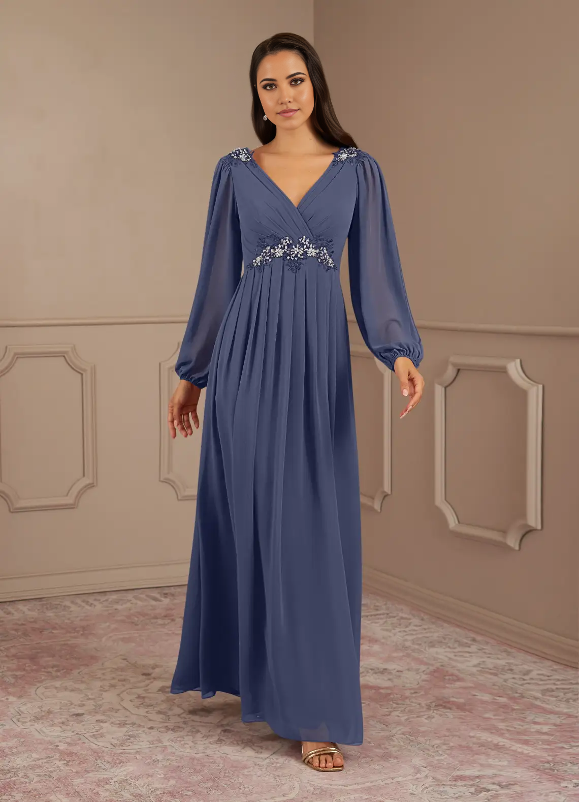 Wholesa A-Line V-Neck Sequins Chiffon Stormy formal dresses evening dress Mother of the Bride Dresses