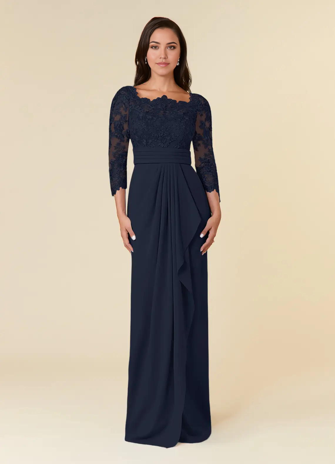Wholesa Sheath 3/4 Length Sleeve Lace Appliques Dark Navy formal dresses evening dress Mother of the Bride Dresses