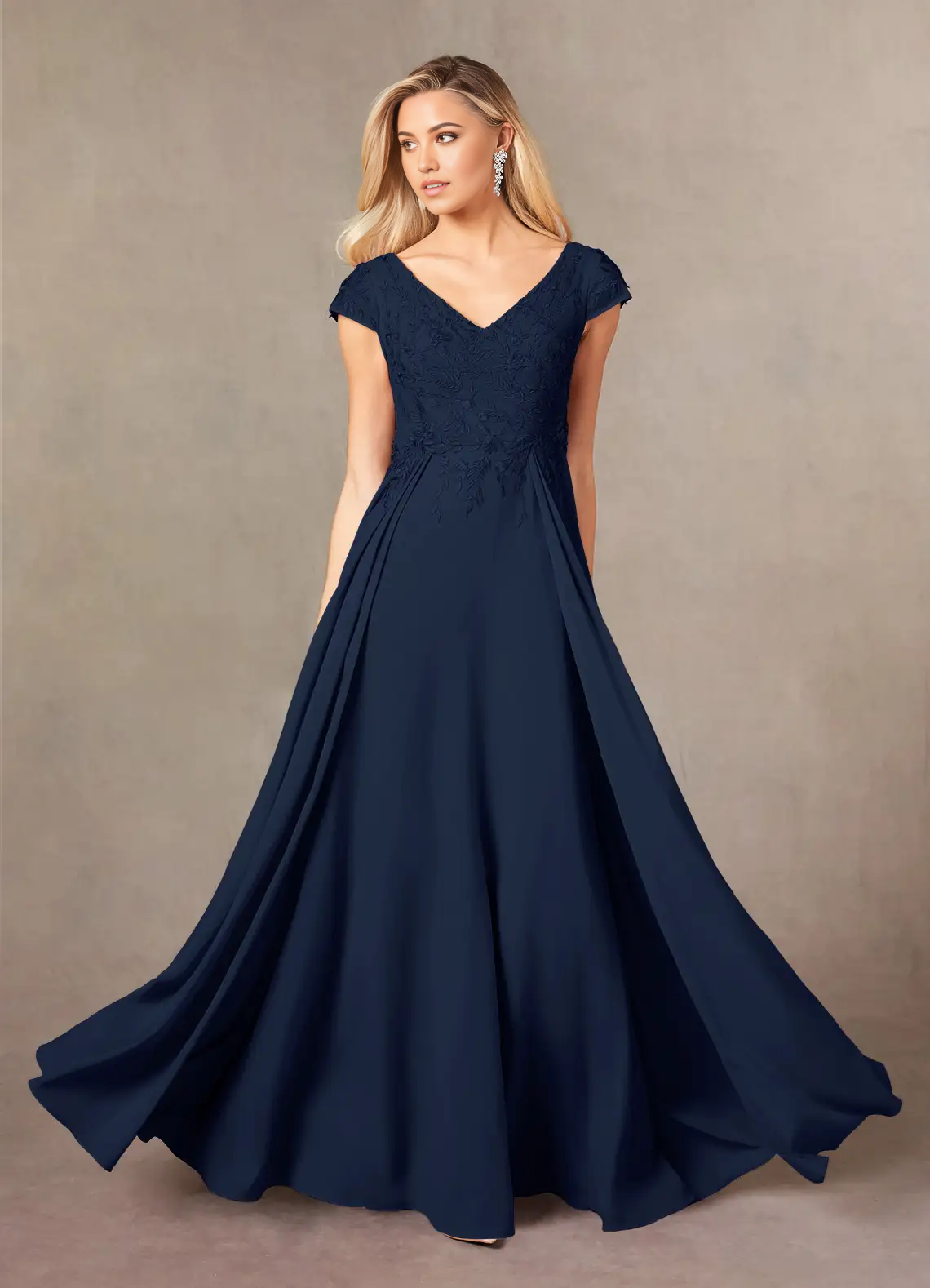 Wholesa A-Line V-Neck Lace Appliques Dark Navy formal dresses evening dress Mother of the Bride Dresses