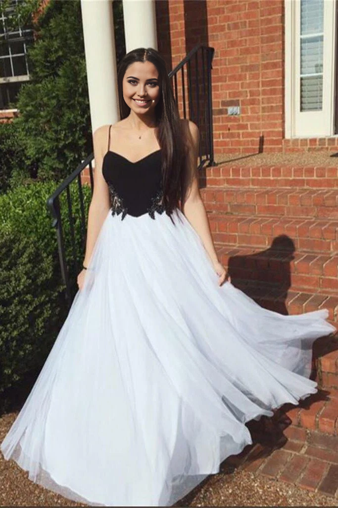Wholesa A-line Simple Tulle Spaghetti Straps Long Prom Dresses Evening Dresses