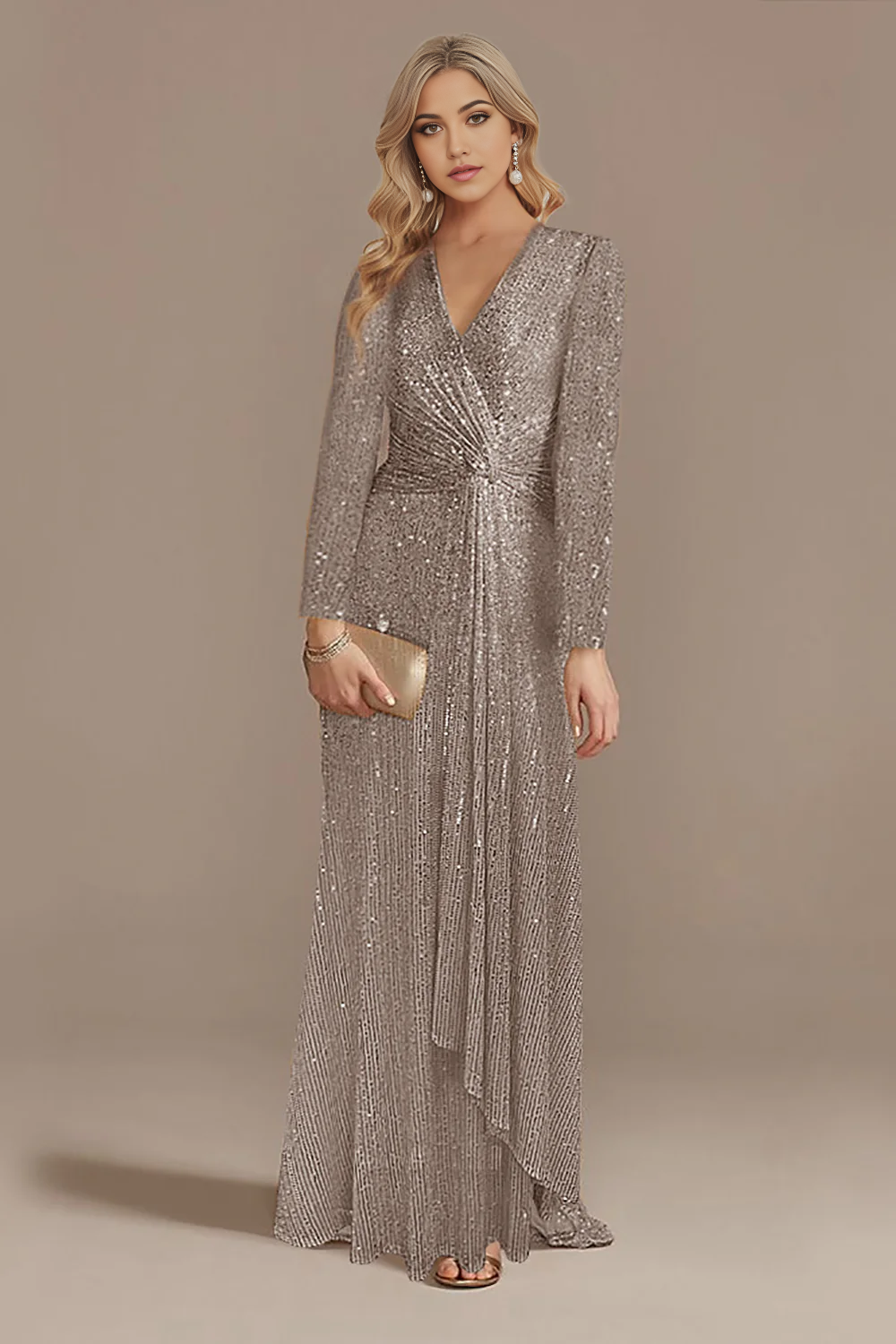Wholesa A-line Glitter Mother of the Bride Dress with Long Sleeves