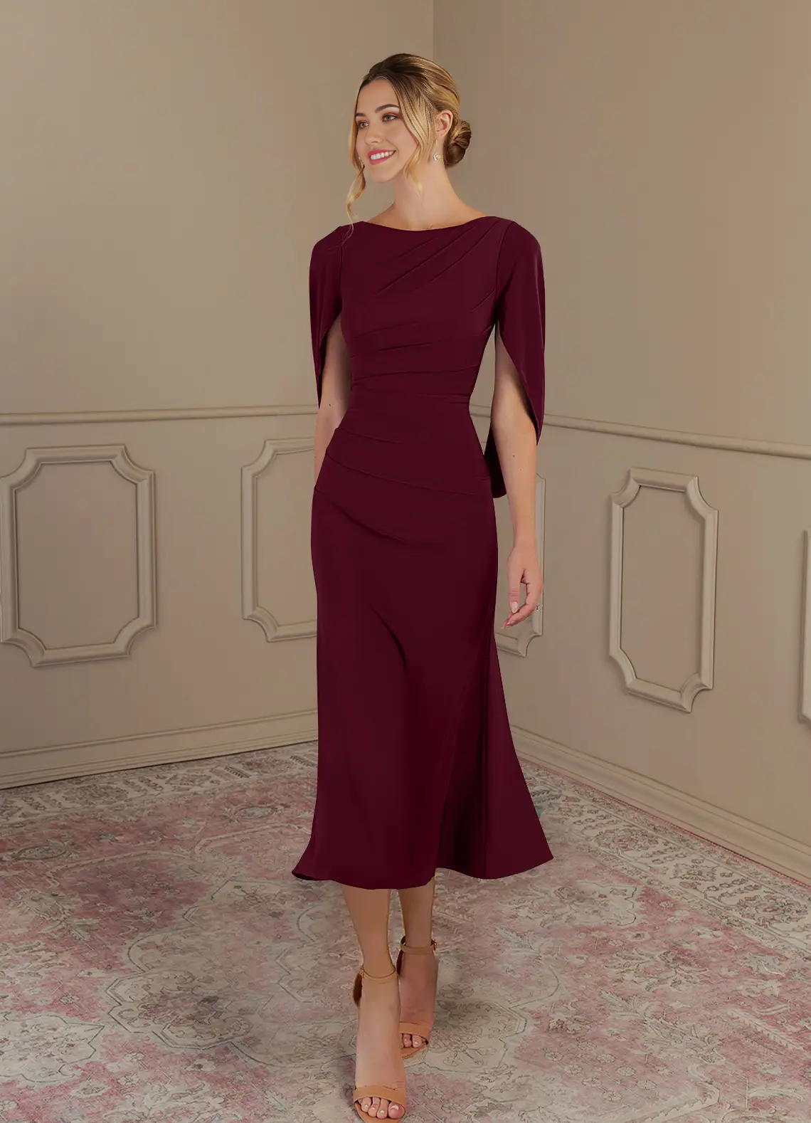 Wholesa Sheath Boatneck Cabernet formal dresses evening dress Mother of the Bride Dresses