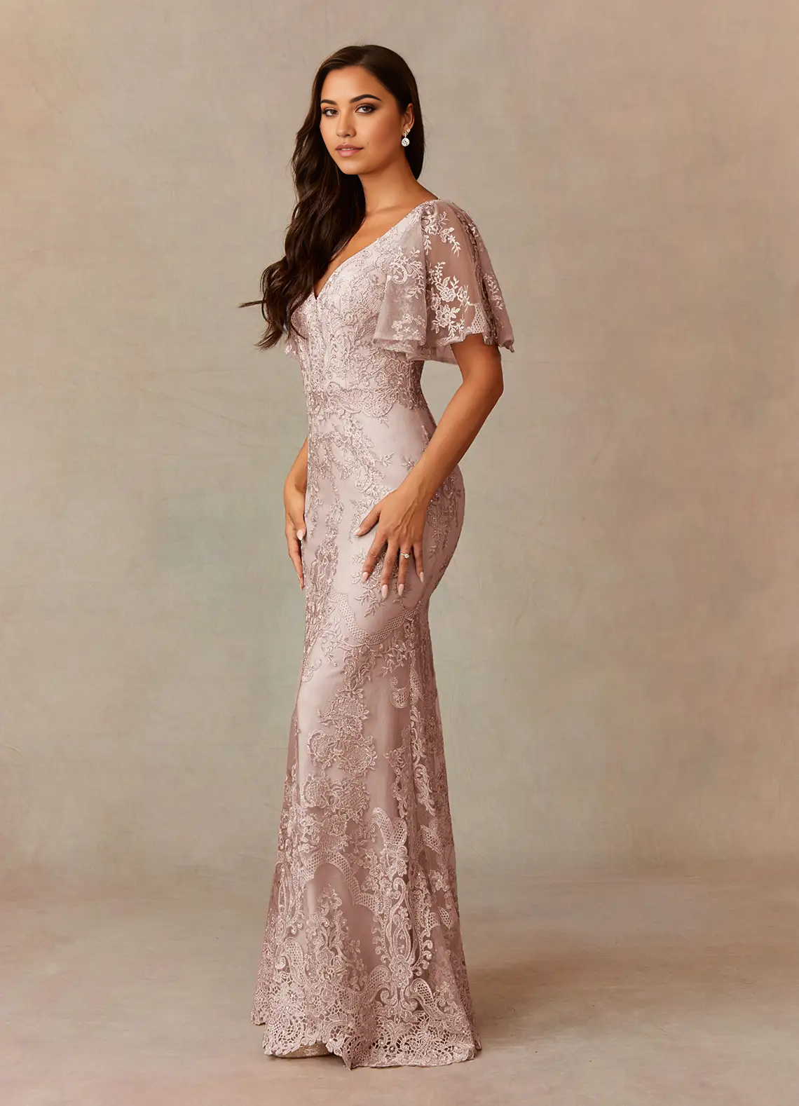 Wholesa Mermaid V-Neck Lace Dusty Rose formal dresses evening dress Mother of the Bride Dresses