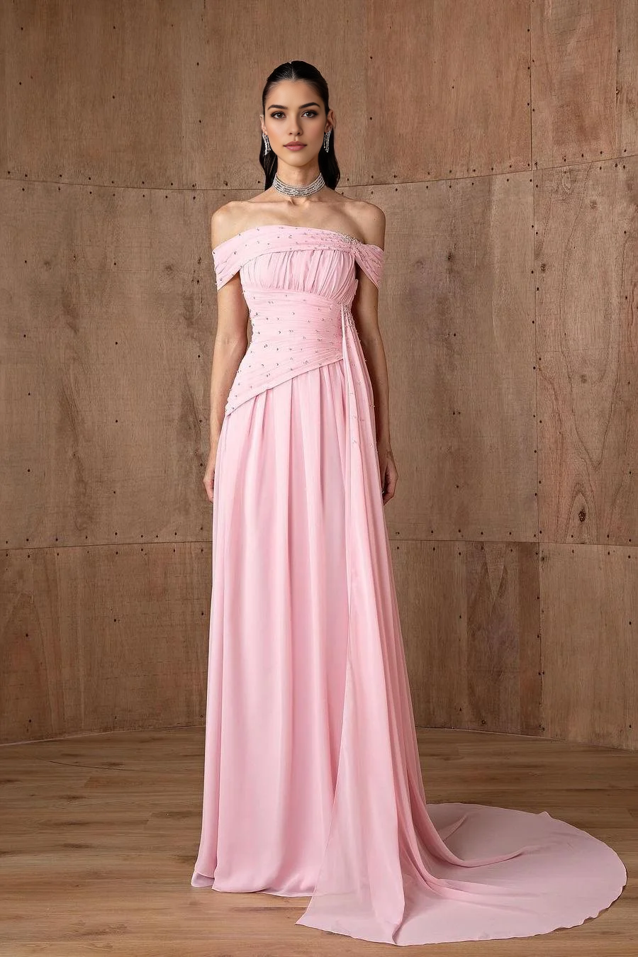 A Line Off the Shoulder Sleeveless Strapless Pleated With Beading Backless Exquisite Evening Gowns Fashion Long Prom Dress