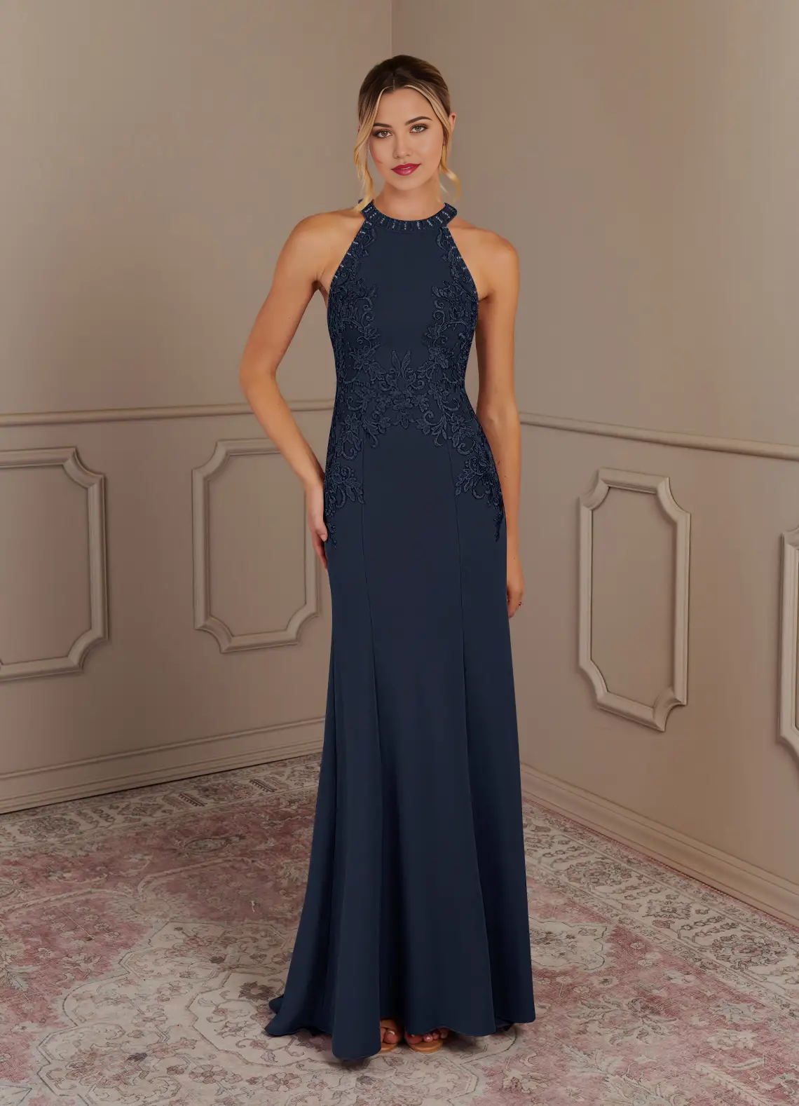 Wholesa Mermaid Halter Lace Dark Navy dresses formal Mother of the Bride Dresses