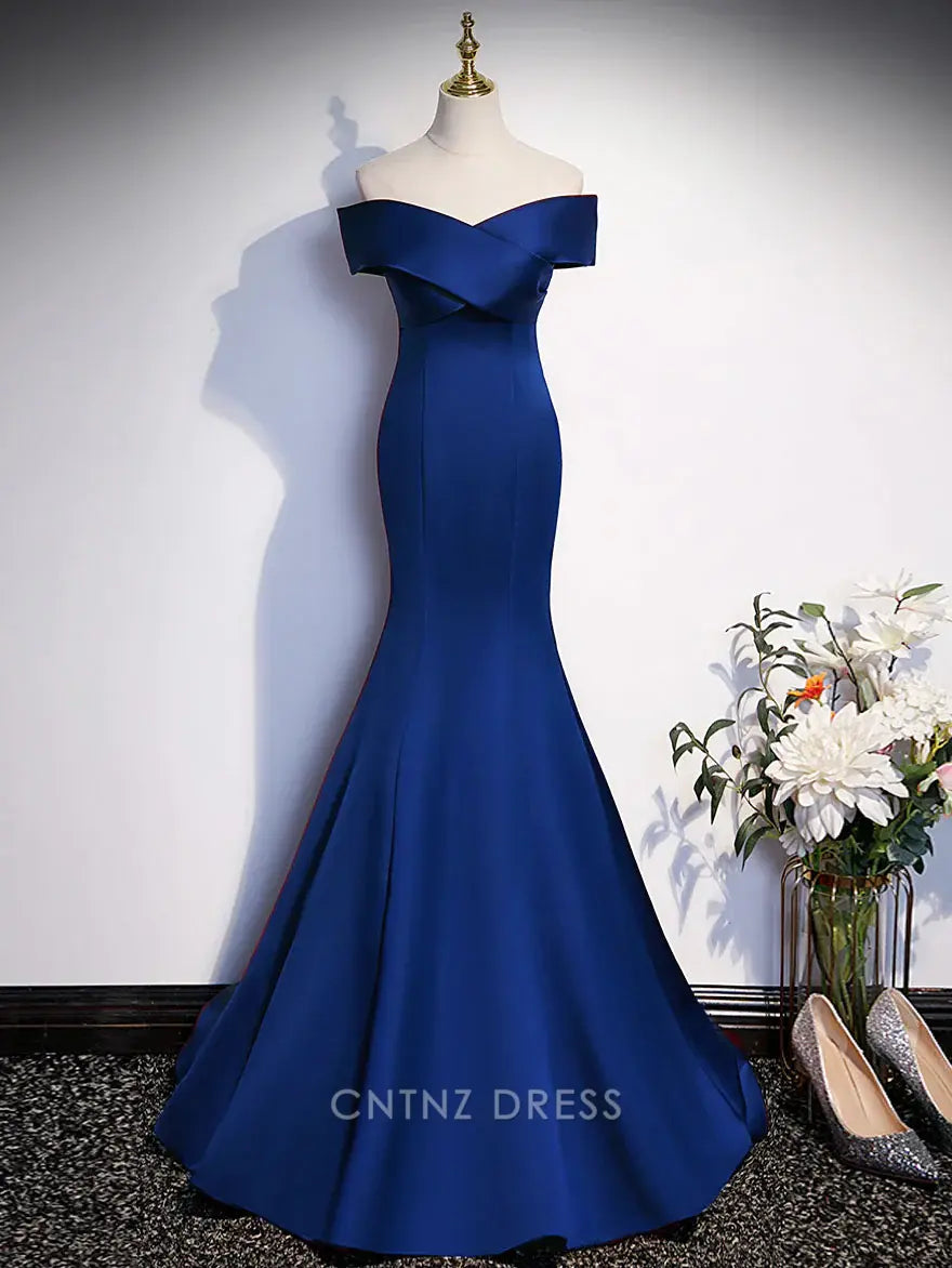 Wholesa Mermaid Off Shoulder Satin Royal Blue Long formal dresses Bridesmaid Dresses evening gown Prom Dress