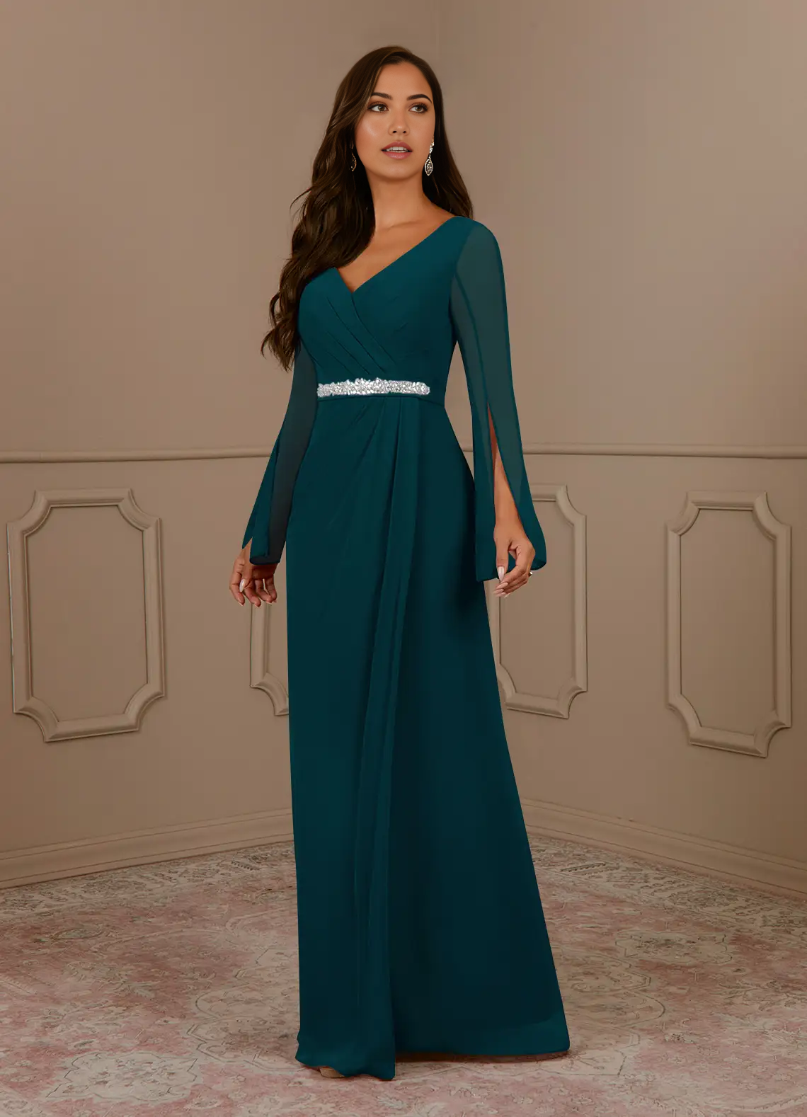 Wholesa A-Line V-Neck Pleated Chiffon Dress Mother of the Bride Dresses