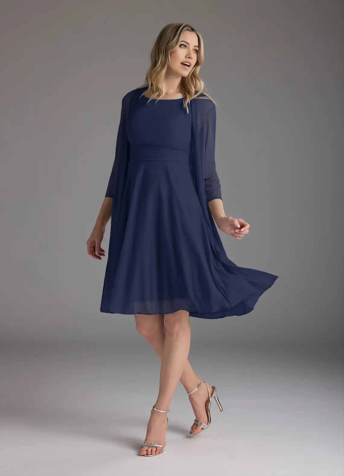 Wholesa Two Piece A-Line Pleated Dark Navy formal dresses evening dress Mother of the Bride Dresses