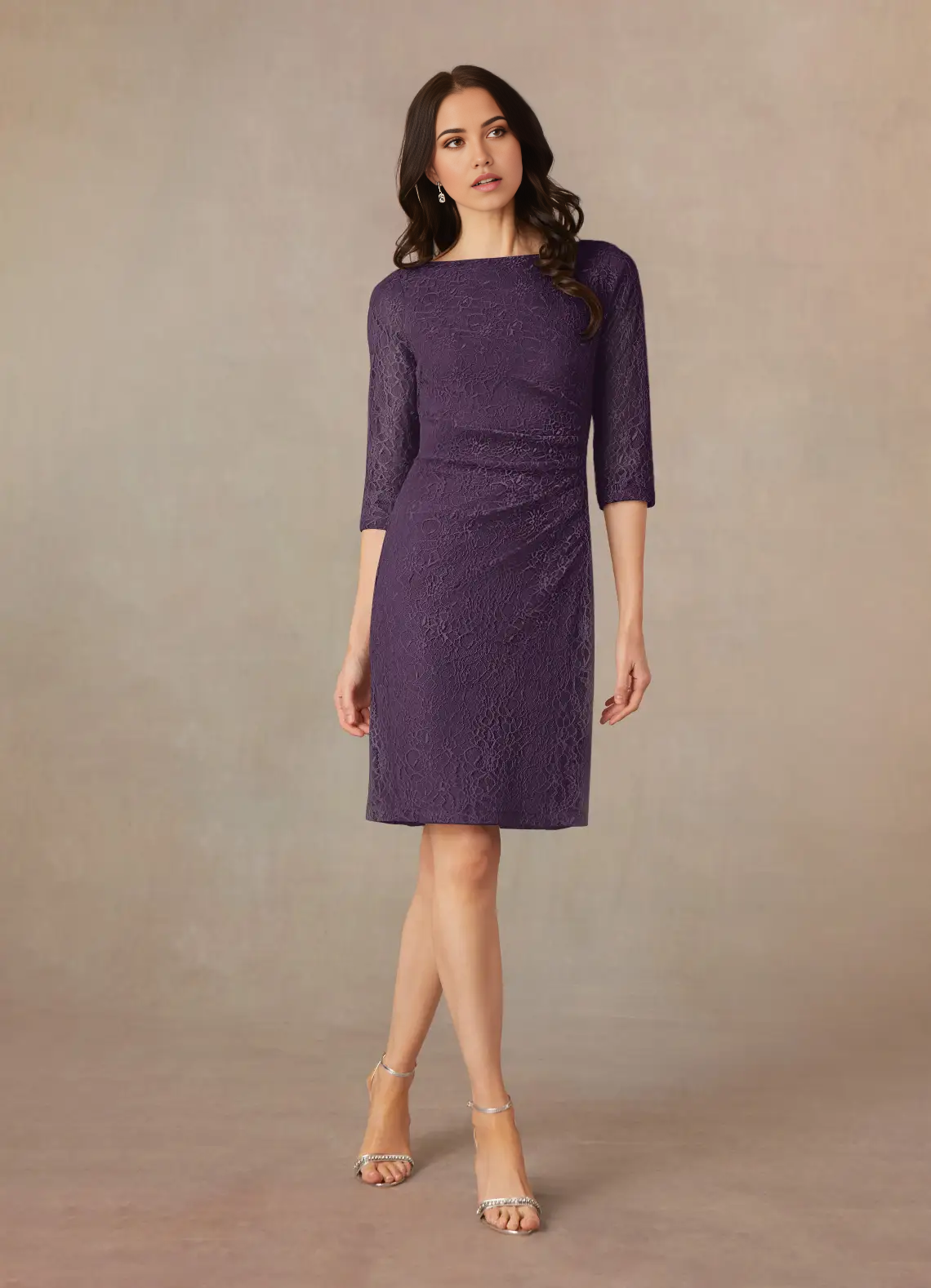 Wholesa Sheath Tea Length Lace Plum formal dresses Mother of the Bride Dresses