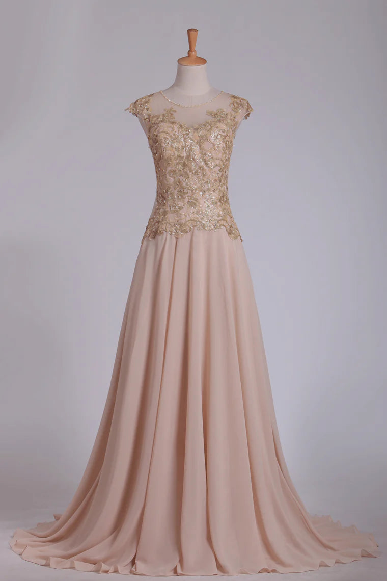 Wholesa Scoop Mother Of The Bride Dresses With Applique Cap Sleeves