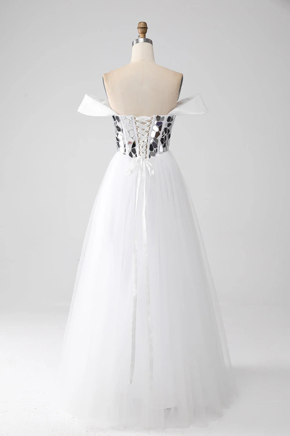 Wholesa A-Line Off the Shoulder Long Corset Prom Dress