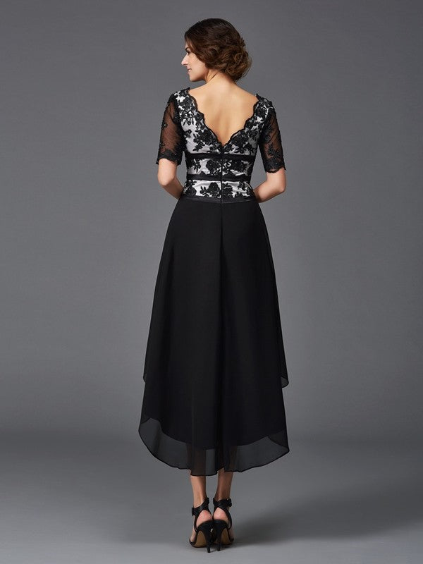 Wholesa  A-Line/Princess V-neck Lace 1/2 Sleeves High Low Chiffon Dresses