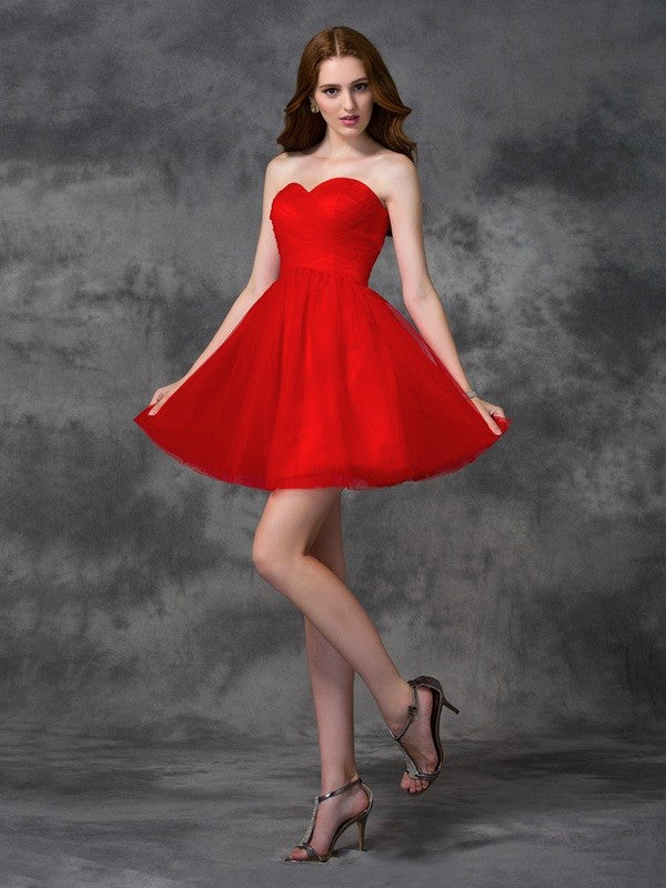 Wholesa  A-line/Princess Sweetheart Ruffles Sleeveless Short Net Cocktail Dresses