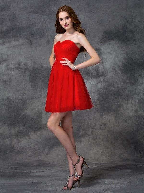Wholesa  A-line/Princess Sweetheart Ruffles Sleeveless Short Net Cocktail Dresses