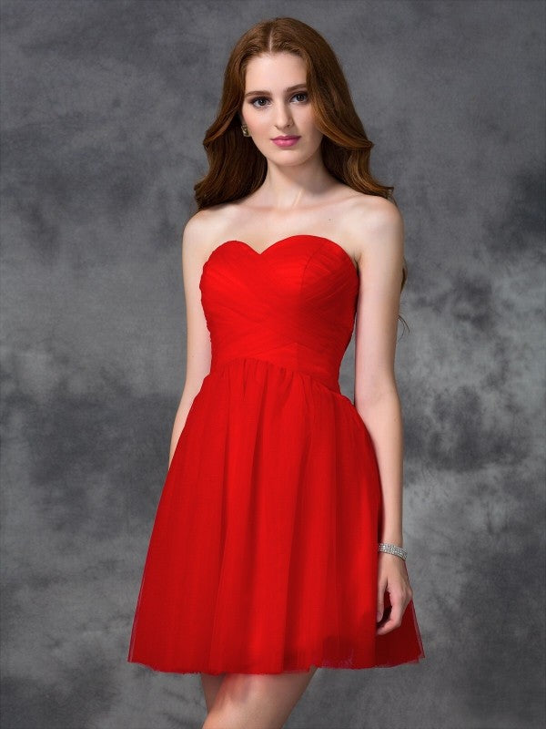 Wholesa  A-line/Princess Sweetheart Ruffles Sleeveless Short Net Cocktail Dresses