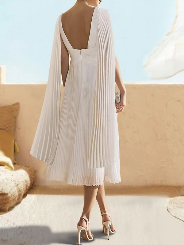 Wholesa A-Line V Neck Floor Length Train Tea-Length Cocktail Dress