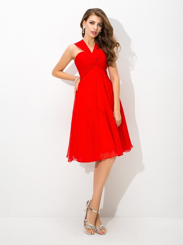 Wholesa  A-Line/Princess Straps Pleats Sleeveless Short Chiffon Cocktail Dresses