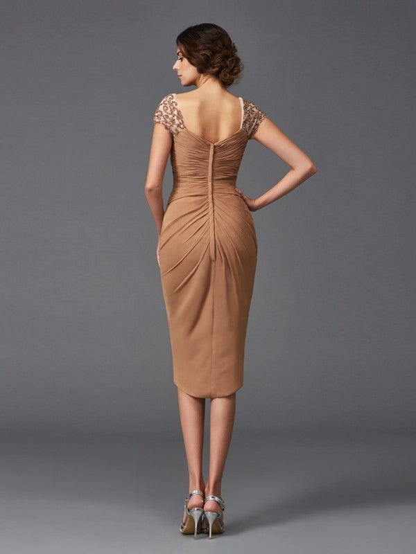 Wholesa  Sheath/Column Sweetheart Applique Short Sleeves High Low Chiffon Cocktail Dresses