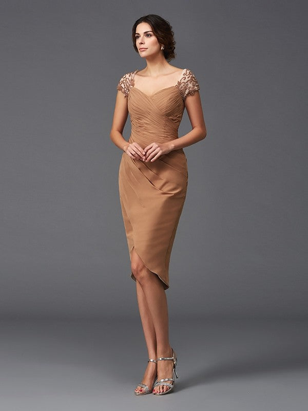 Wholesa  Sheath/Column Sweetheart Applique Short Sleeves High Low Chiffon Cocktail Dresses