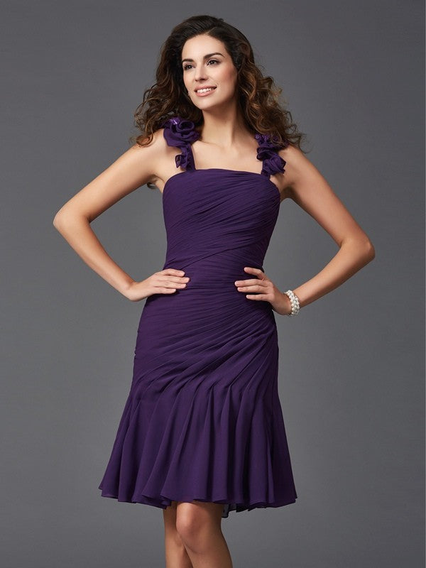 Wholesa  Sheath/Column Straps Ruched Sleeveless Short Chiffon Cocktail Dresses