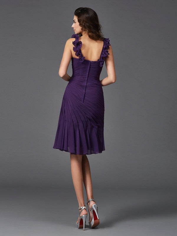 Wholesa  Sheath/Column Straps Ruched Sleeveless Short Chiffon Cocktail Dresses