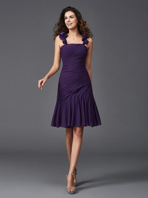 Wholesa  Sheath/Column Straps Ruched Sleeveless Short Chiffon Cocktail Dresses