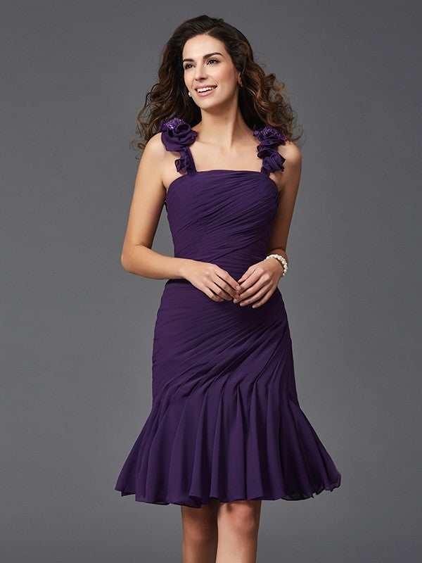 Wholesa  Sheath/Column Straps Ruched Sleeveless Short Chiffon Cocktail Dresses