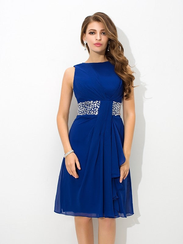 Wholesa  A-Line/Princess High Neck Beading Sleeveless Short Chiffon Cocktail Dresses
