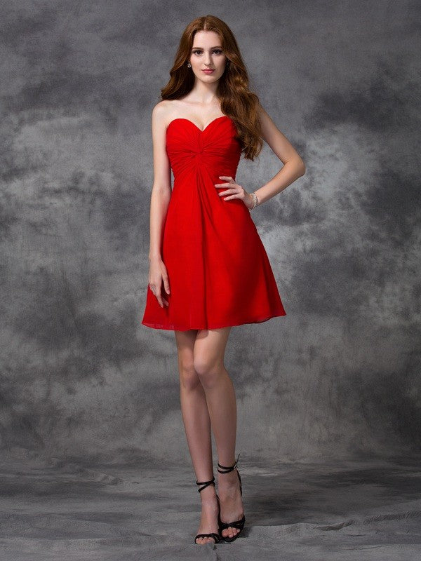Wholesa  A-line/Princess Sweetheart Ruched Sleeveless Short Chiffon Cocktail Dresses