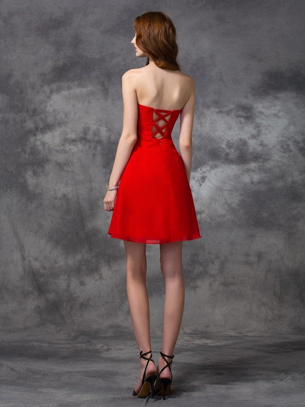 Wholesa  A-line/Princess Sweetheart Ruched Sleeveless Short Chiffon Cocktail Dresses