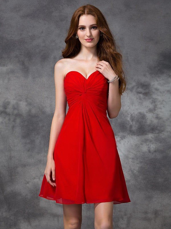 Wholesa  A-line/Princess Sweetheart Ruched Sleeveless Short Chiffon Cocktail Dresses